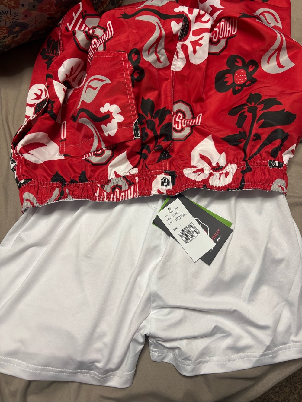 Wes and Willy Men's OSU Buckeyes Brutus Floral Swim Trunks Shorts - Picture 9 of 12